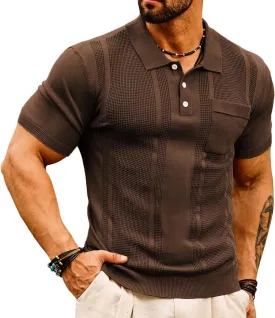 GRACE KARIN Men's Knit Polo Shirts Short Sleeve Texture Lightweight Golf Shirts Sweater