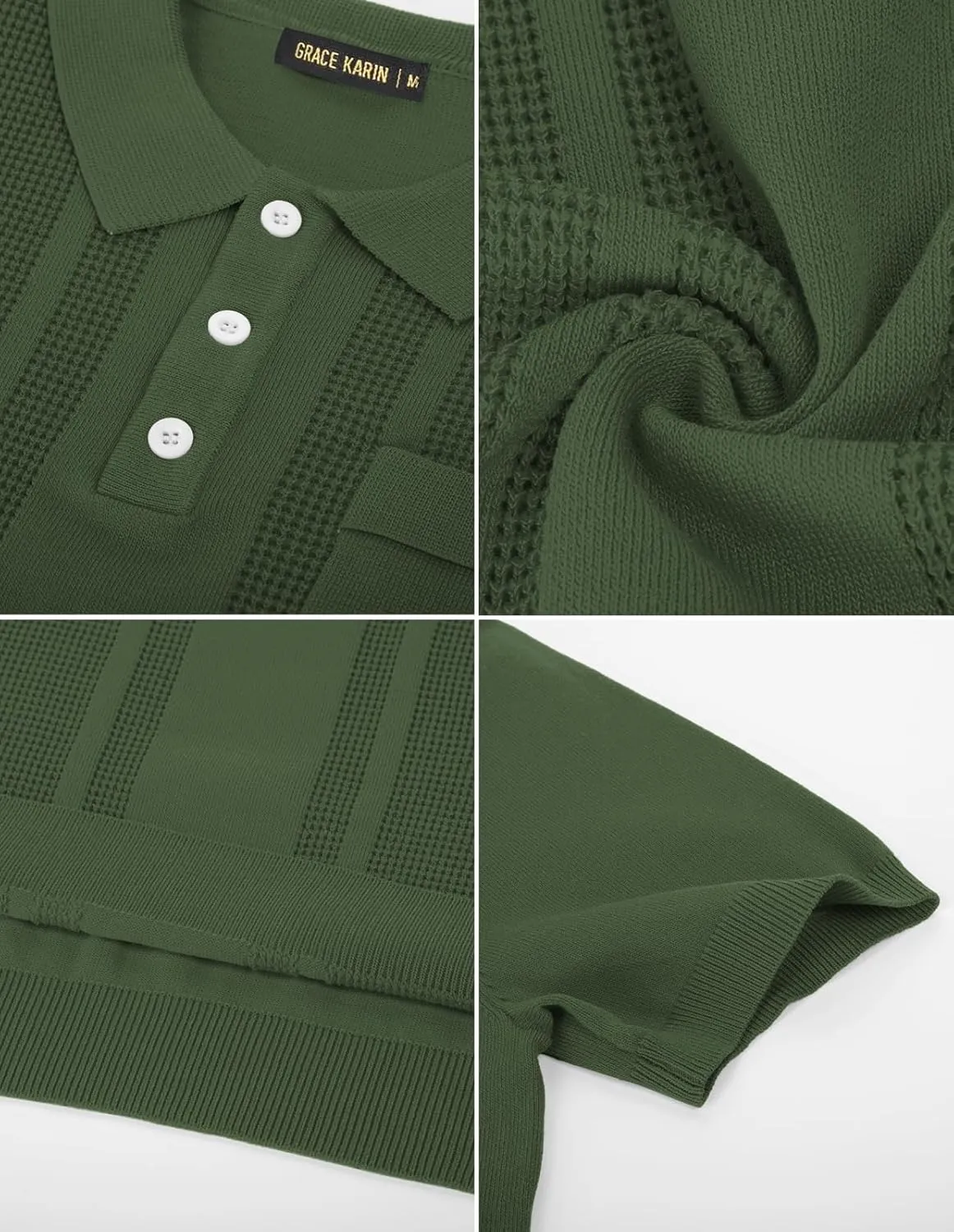 GRACE KARIN Men's Knit Polo Shirts Short Sleeve Texture Lightweight Golf Shirts Sweater