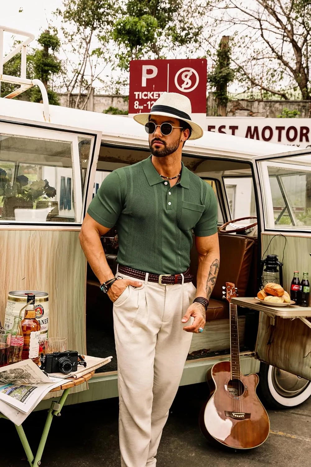 GRACE KARIN Men's Knit Polo Shirts Short Sleeve Texture Lightweight Golf Shirts Sweater