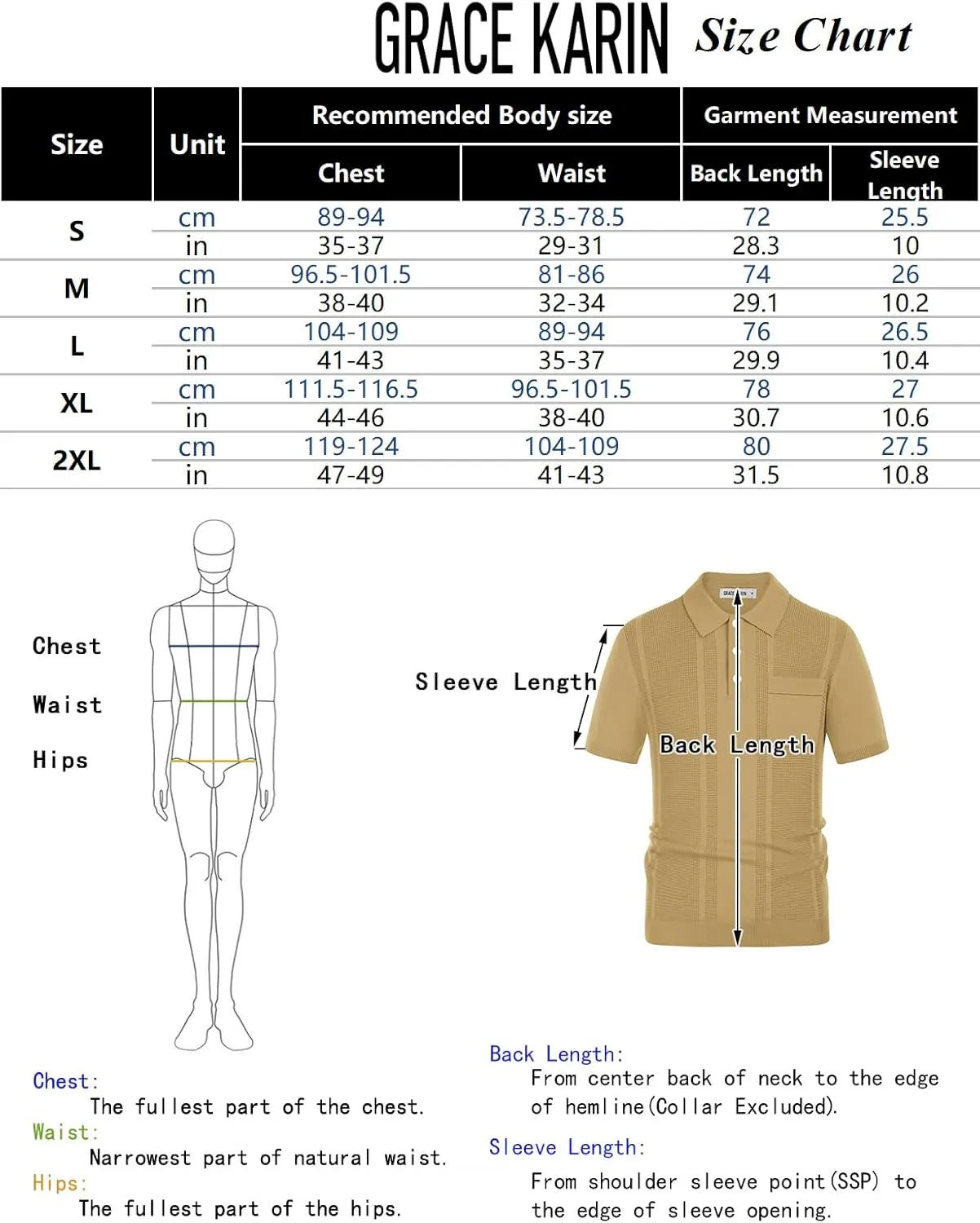 GRACE KARIN Men's Knit Polo Shirts Short Sleeve Texture Lightweight Golf Shirts Sweater