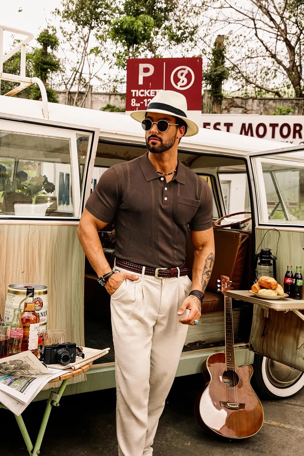 GRACE KARIN Men's Knit Polo Shirts Short Sleeve Texture Lightweight Golf Shirts Sweater