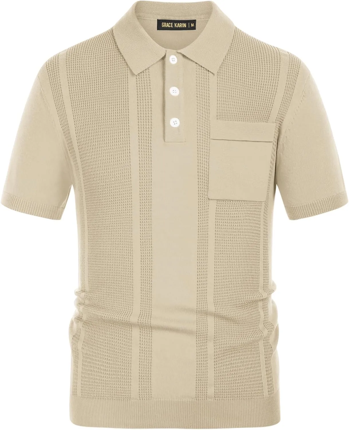GRACE KARIN Men's Knit Polo Shirts Short Sleeve Texture Lightweight Golf Shirts Sweater
