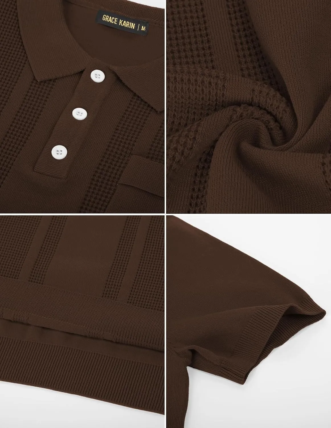 GRACE KARIN Men's Knit Polo Shirts Short Sleeve Texture Lightweight Golf Shirts Sweater