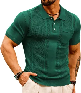 GRACE KARIN Men's Knit Polo Shirts Short Sleeve Texture Lightweight Golf Shirts Sweater
