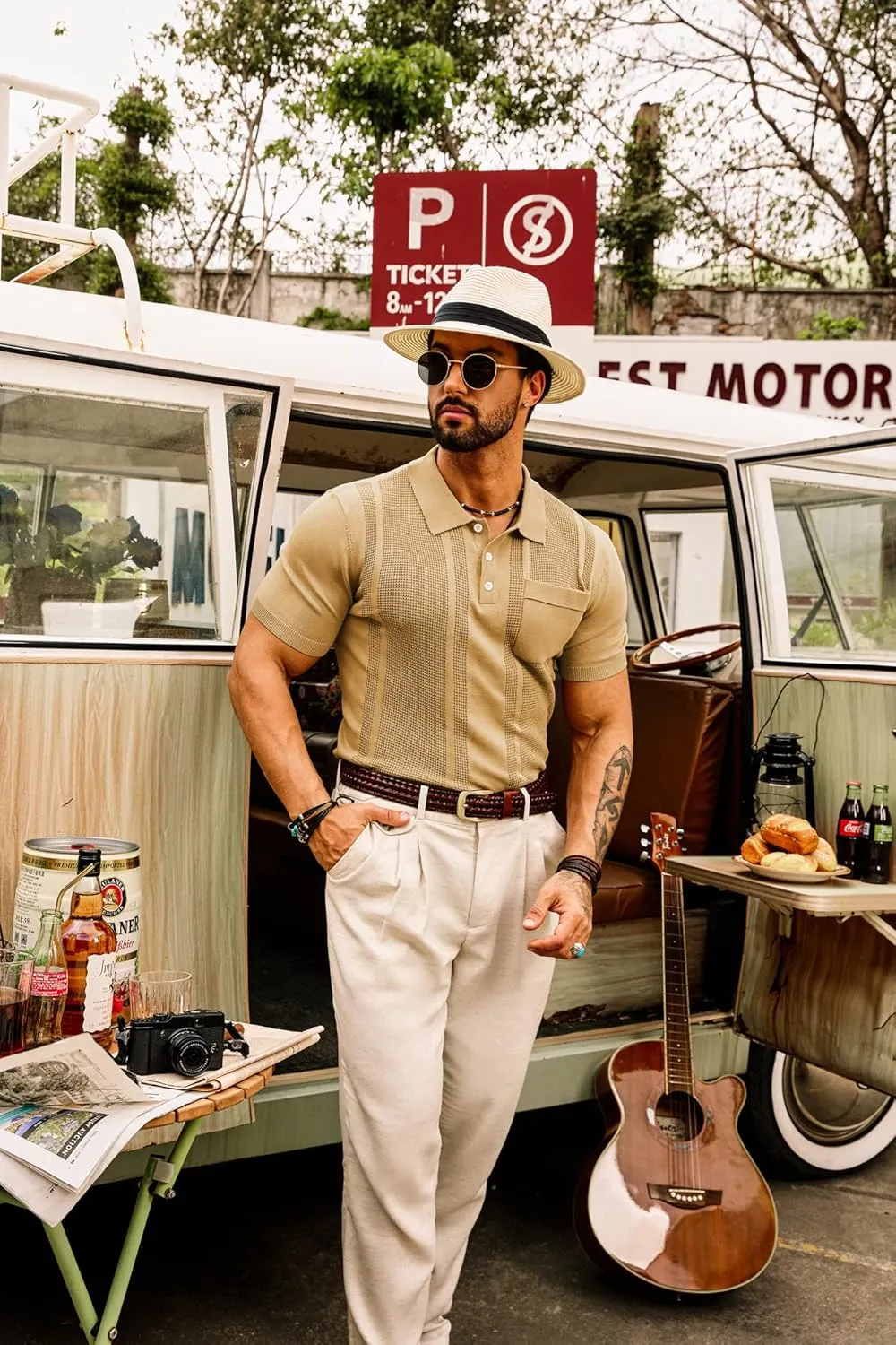 GRACE KARIN Men's Knit Polo Shirts Short Sleeve Texture Lightweight Golf Shirts Sweater