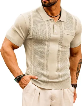 GRACE KARIN Men's Knit Polo Shirts Short Sleeve Texture Lightweight Golf Shirts Sweater