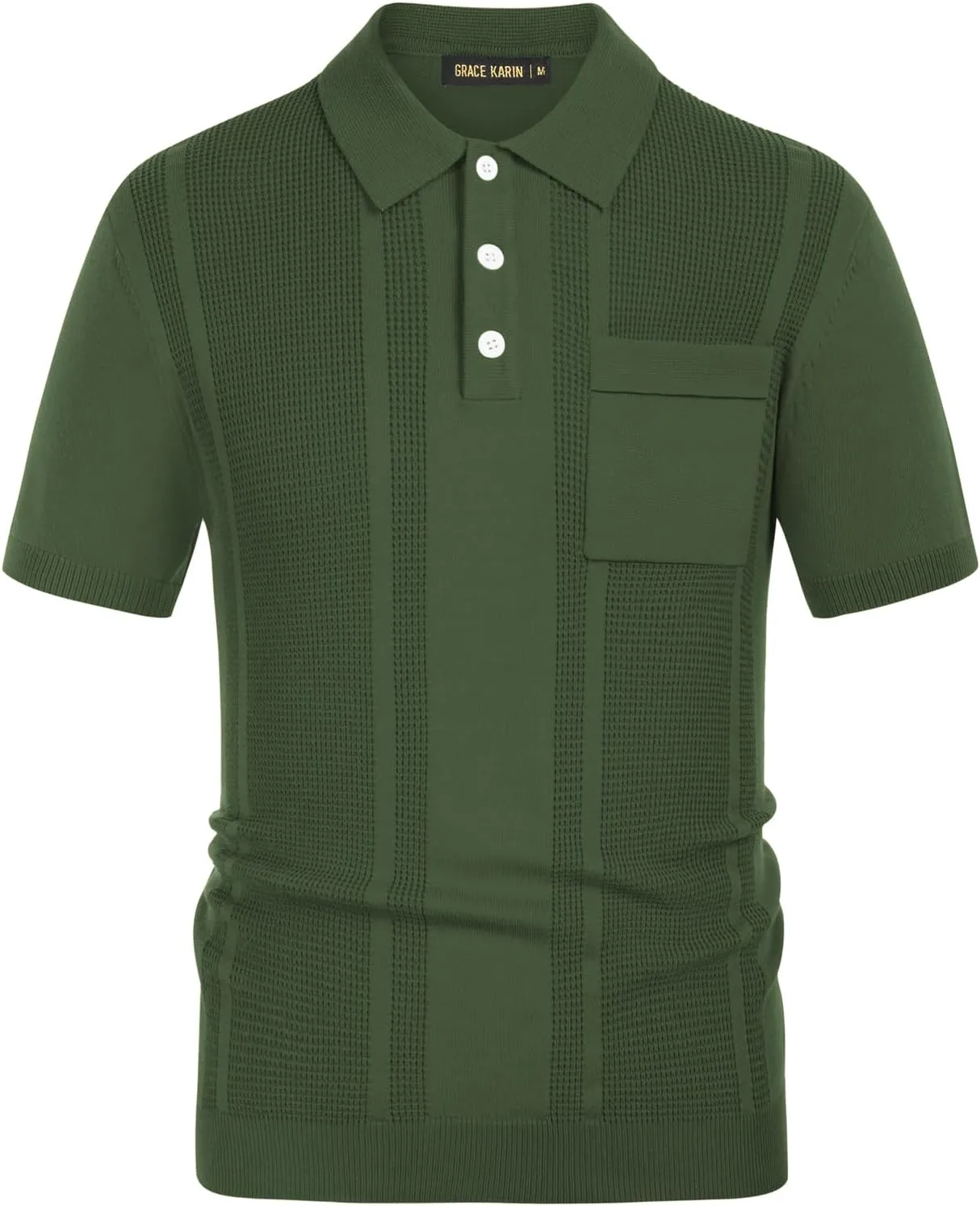 GRACE KARIN Men's Knit Polo Shirts Short Sleeve Texture Lightweight Golf Shirts Sweater
