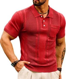GRACE KARIN Men's Knit Polo Shirts Short Sleeve Texture Lightweight Golf Shirts Sweater