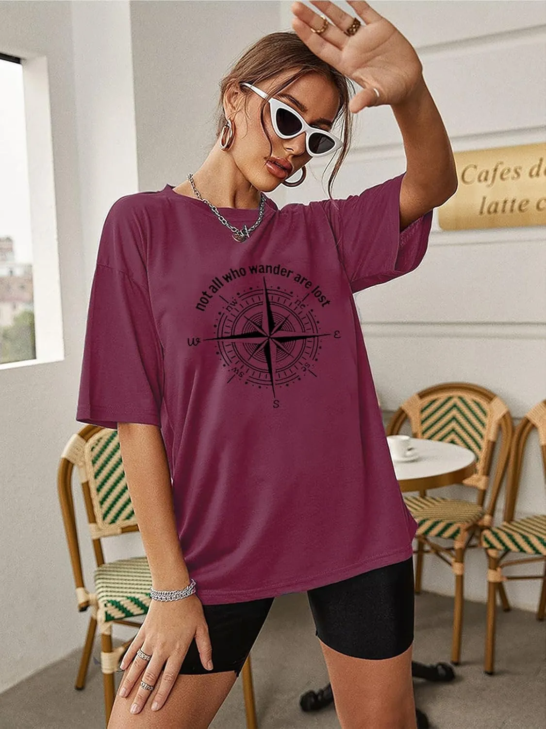 Graphic T-Shirts for Women Hiking Camping Trip Compass Printed Vintage Summer Casual Tees Holiday Workout Tops