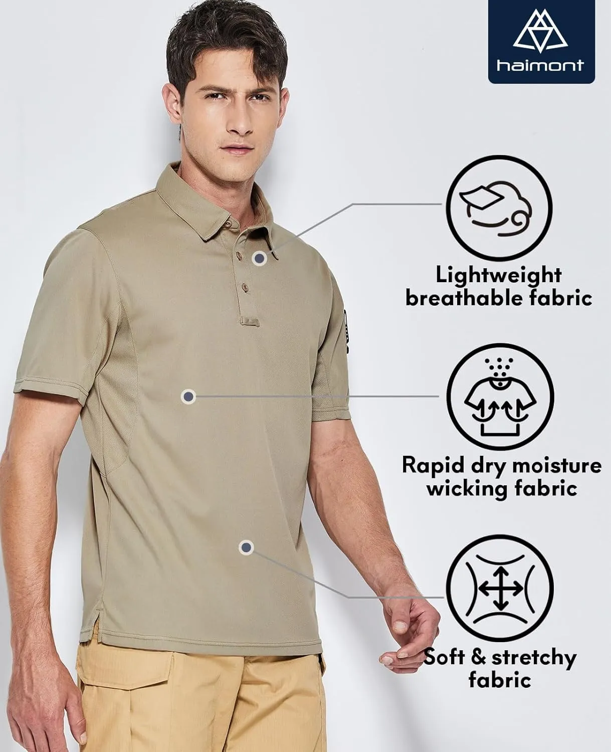 Haimont Men's Performance Dry Fit Polo Shirt Short and Long Sleeve Golf Collared T-Shirts for Tactical Outdoor Hiking