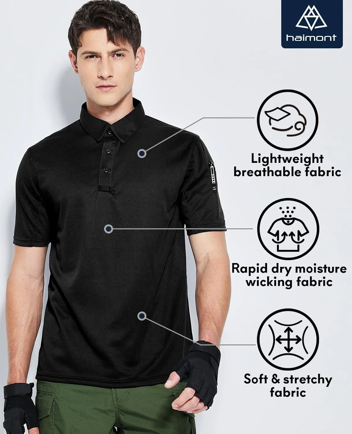 Haimont Men's Performance Dry Fit Polo Shirt Short and Long Sleeve Golf Collared T-Shirts for Tactical Outdoor Hiking