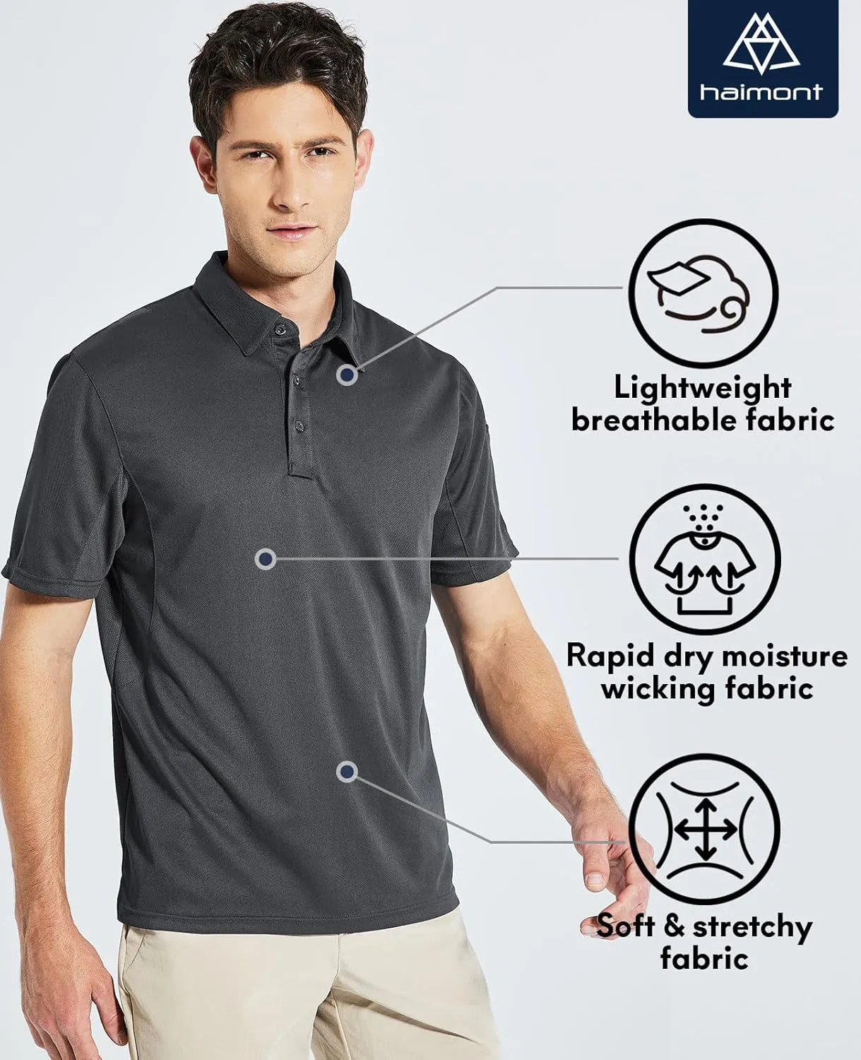 Haimont Men's Performance Dry Fit Polo Shirt Short and Long Sleeve Golf Collared T-Shirts for Tactical Outdoor Hiking
