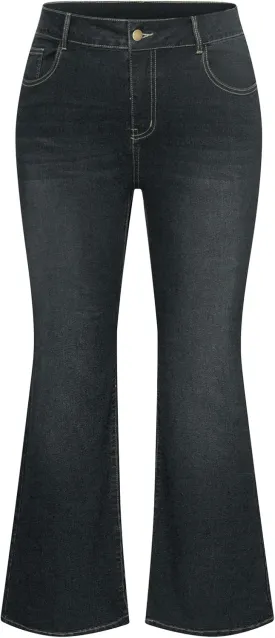 Hanna Nikole Women's Plus Size Wide Flared Jeans High Waisted Stretchy Bell Bottom Denim Jeans with Pockets