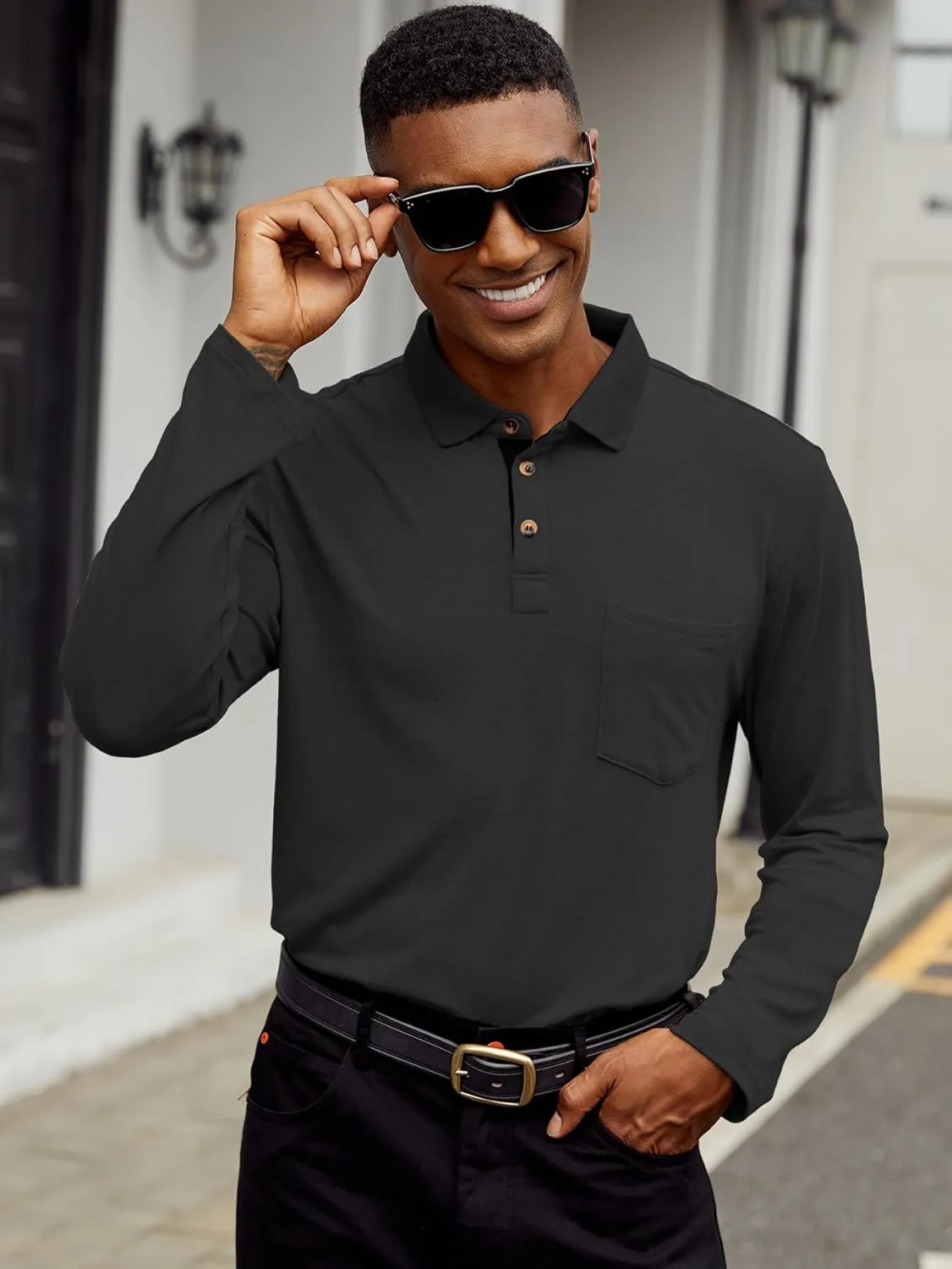 Hardaddy Men's Casual Polo Shirt with Pocket Contrast Color Short Sleeve Business Work Shirts Summer Tees Top Shirt