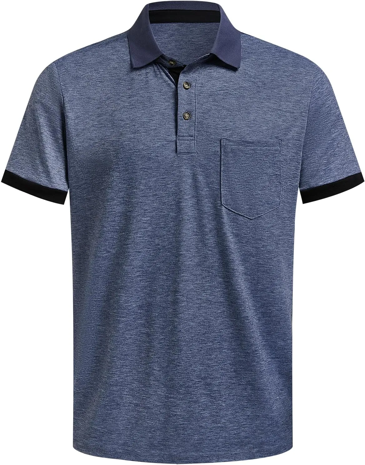 Hardaddy Men's Casual Polo Shirt with Pocket Contrast Color Short Sleeve Business Work Shirts Summer Tees Top Shirt