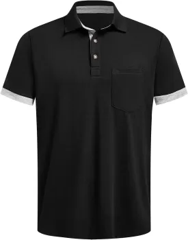 Hardaddy Men's Casual Polo Shirt with Pocket Contrast Color Short Sleeve Business Work Shirts Summer Tees Top Shirt