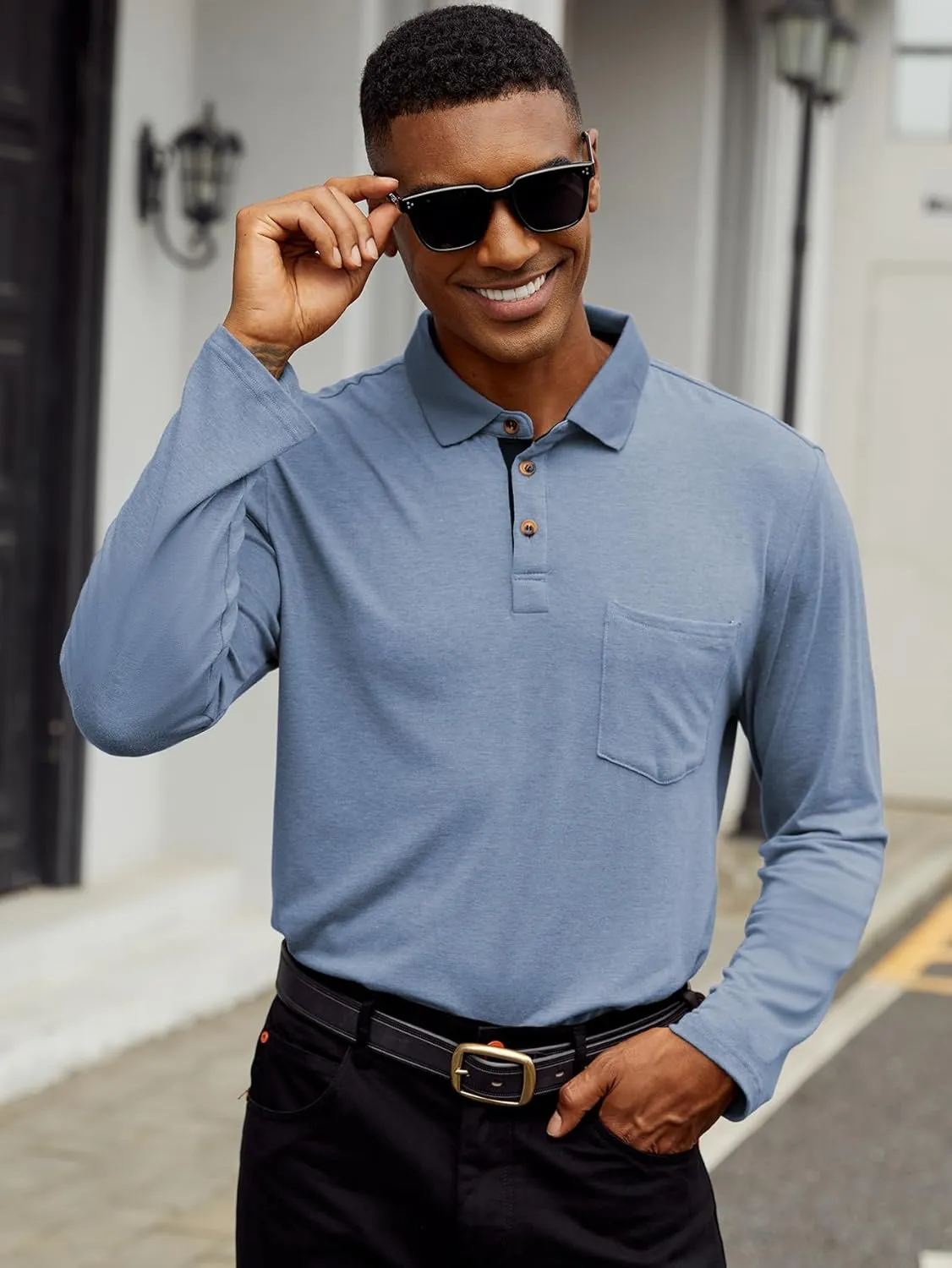 Hardaddy Men's Casual Polo Shirt with Pocket Contrast Color Short Sleeve Business Work Shirts Summer Tees Top Shirt