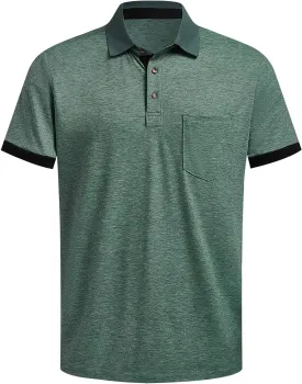 Hardaddy Men's Casual Polo Shirt with Pocket Contrast Color Short Sleeve Business Work Shirts Summer Tees Top Shirt