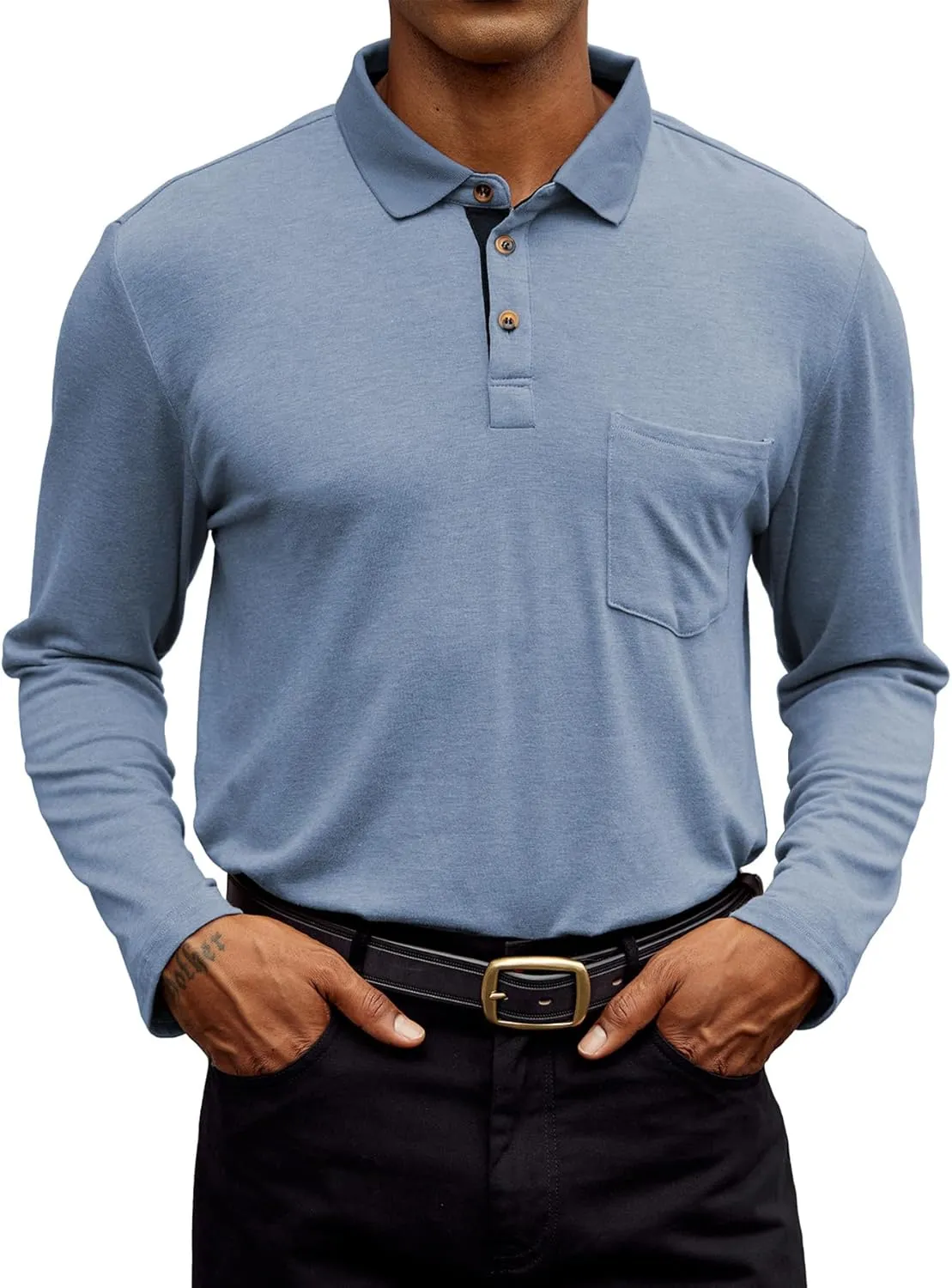 Hardaddy Men's Casual Polo Shirt with Pocket Contrast Color Short Sleeve Business Work Shirts Summer Tees Top Shirt