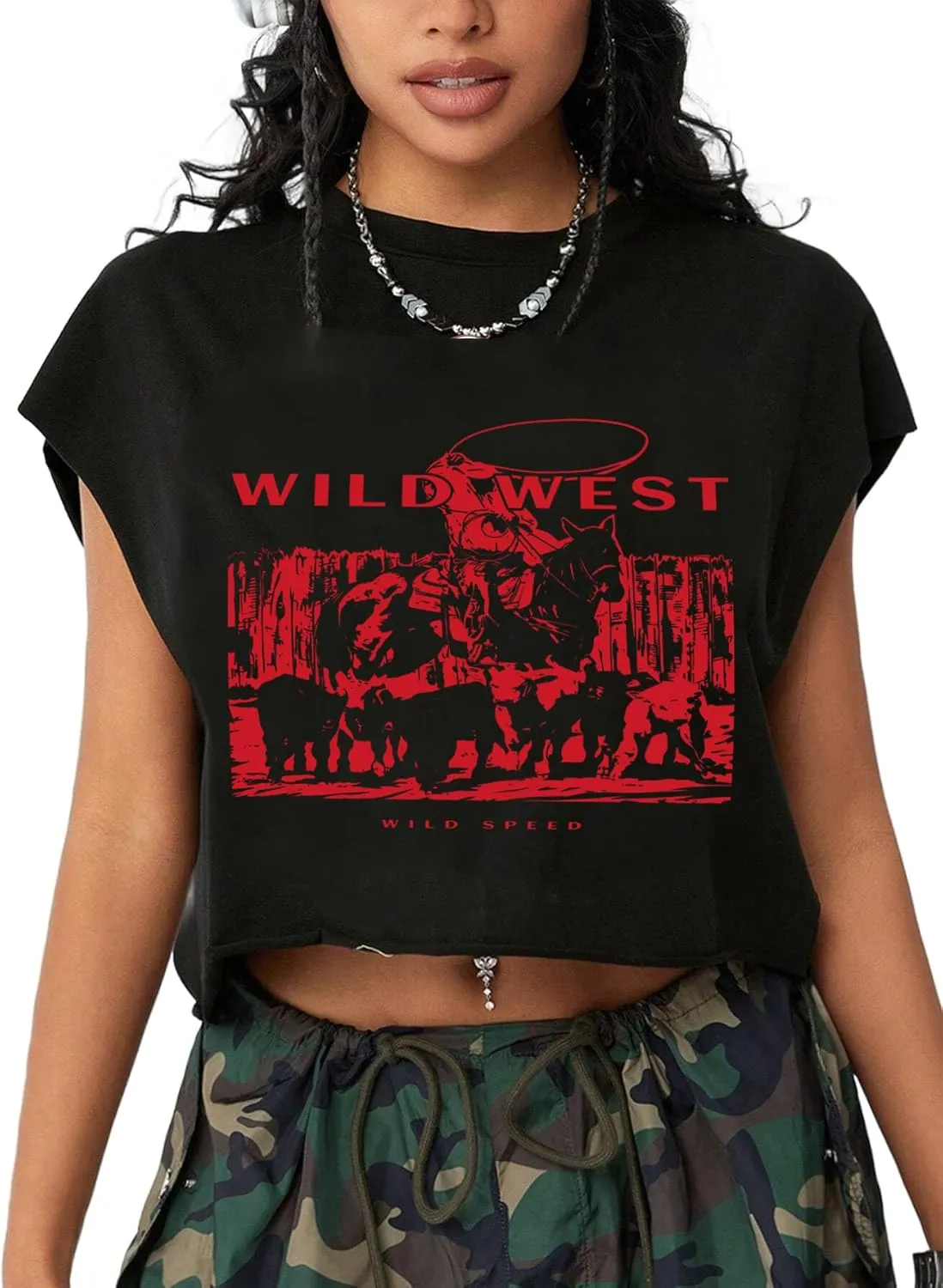 Hilinker Women's Graphic Cap Sleeve Crop Tops Cute Summer Loose Fit Crew Neck T Shirts