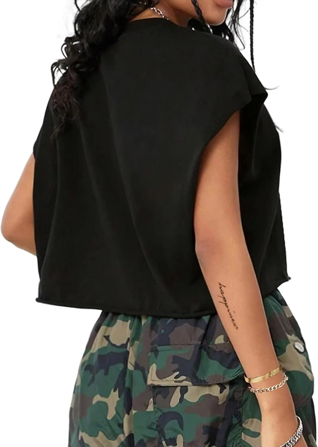 Hilinker Women's Graphic Cap Sleeve Crop Tops Cute Summer Loose Fit Crew Neck T Shirts