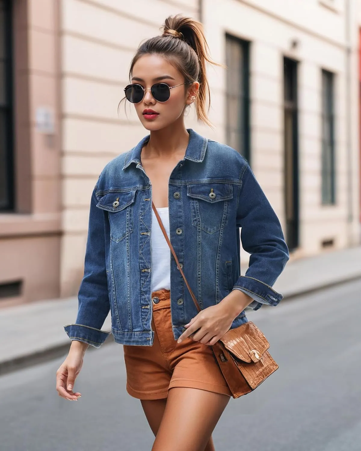 HISEA Jean Jacket Women Stretch Denim Jacket Long Sleeve Ladies Jean Trucker Jacket with Pocket
