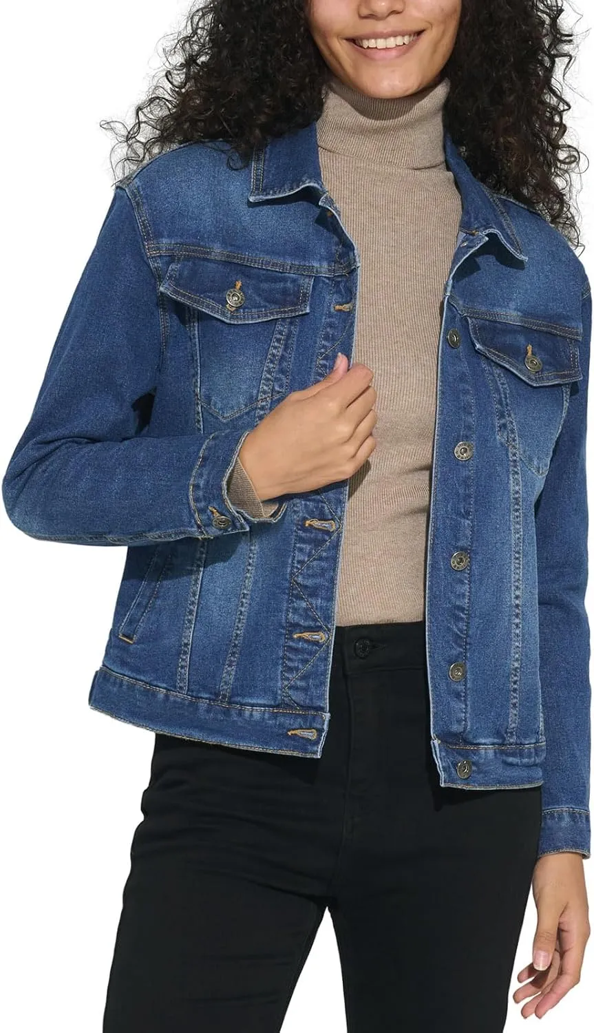 HISEA Jean Jacket Women Stretch Denim Jacket Long Sleeve Ladies Jean Trucker Jacket with Pocket