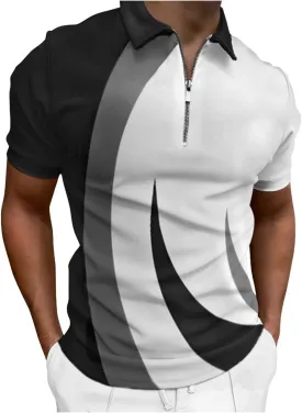 Hodaweisolp Men's Short Sleeve Zipper Casual Slim Fit Printed Golf Polo Shirt Tops