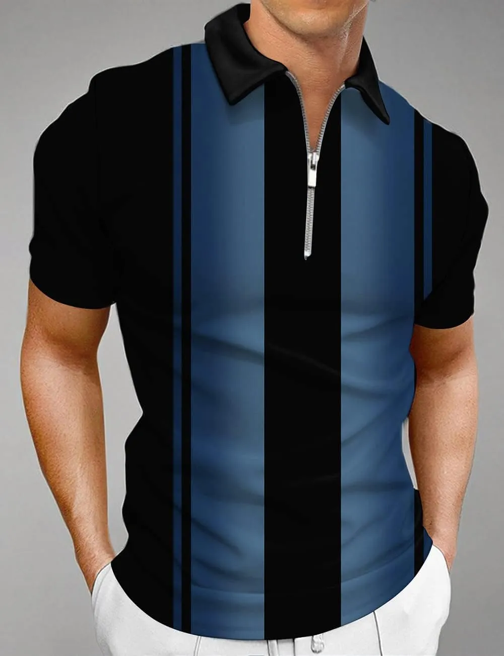 Hodaweisolp Men's Short Sleeve Zipper Casual Slim Fit Printed Golf Polo Shirt Tops