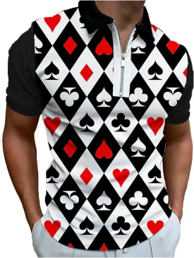 Hodaweisolp Men's Short Sleeve Zipper Casual Slim Fit Printed Golf Polo Shirt Tops
