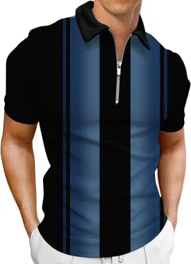 Hodaweisolp Men's Short Sleeve Zipper Casual Slim Fit Printed Golf Polo Shirt Tops