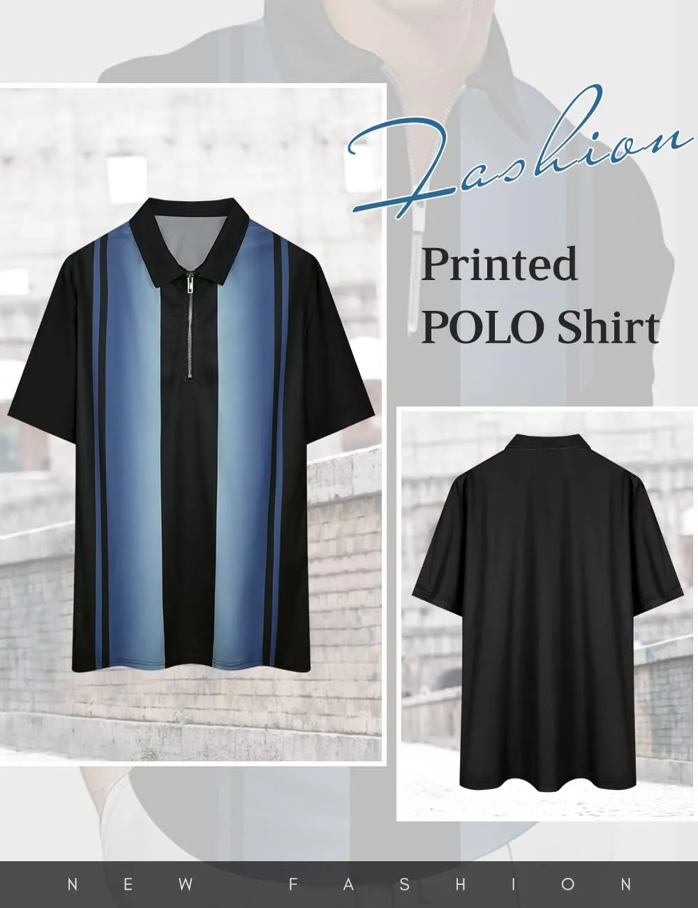 Hodaweisolp Men's Short Sleeve Zipper Casual Slim Fit Printed Golf Polo Shirt Tops