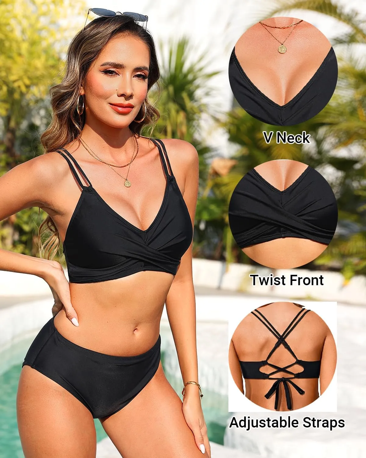 Holipick Women's Twist Front Bikini Tops - Push Up Bathing Suit Top Padded Swimsuit Top