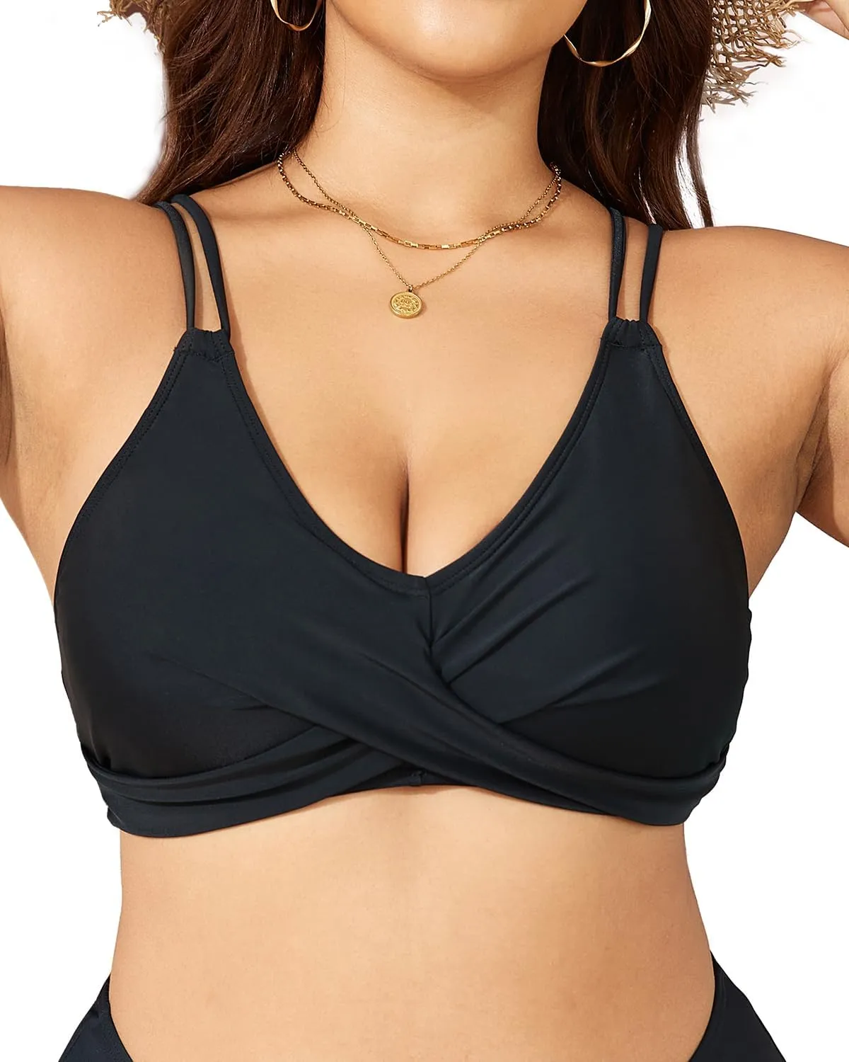 Holipick Women's Twist Front Bikini Tops - Push Up Bathing Suit Top Padded Swimsuit Top