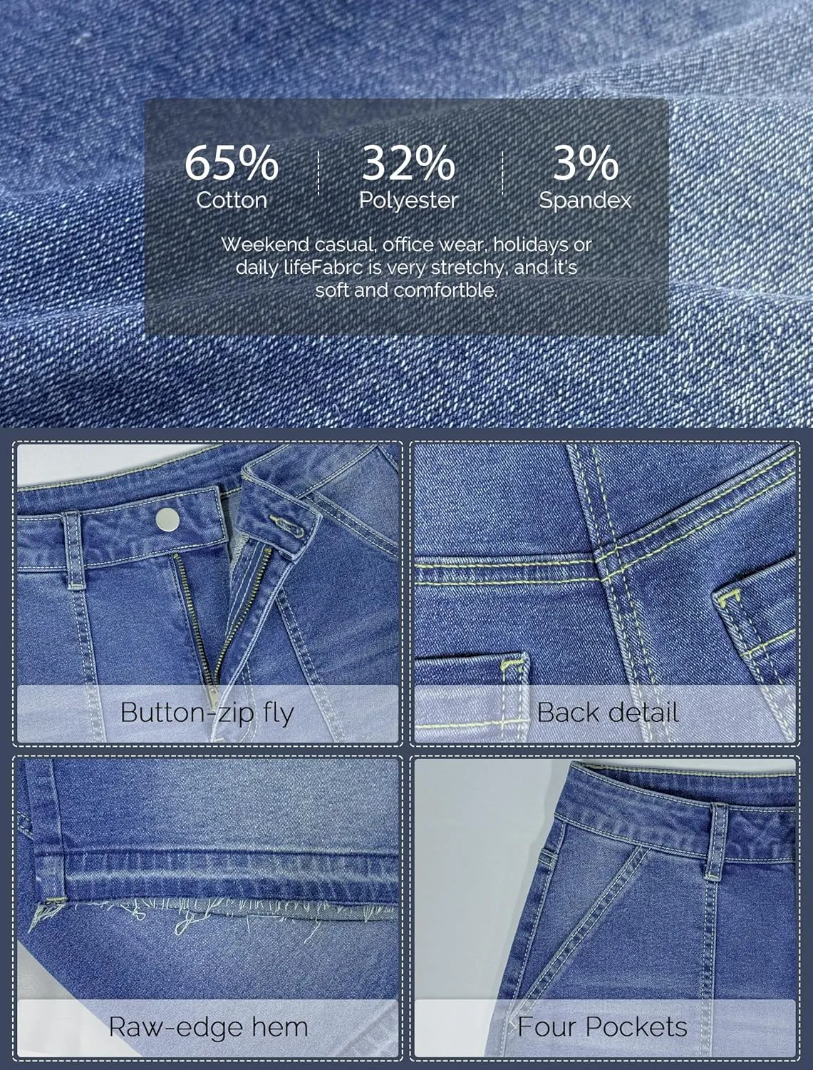 IWD Jean Shorts for Women High Waisted Stretchy Casual Denim Shorts Ripped Frayed Hem Summer Trendy Jorts