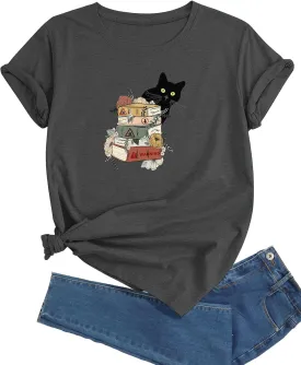 J&DHUASHA Women's T-Shirt Short Sleeve Crewneck Graphic Tees Printed Casual Summer Tops