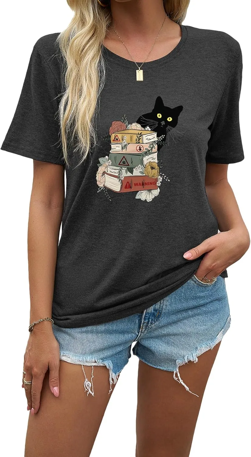 J&DHUASHA Women's T-Shirt Short Sleeve Crewneck Graphic Tees Printed Casual Summer Tops