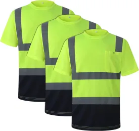 JKSafety 3 Pack Hi-Vis Reflective Safety Apparel | Daily Work T-Shirt Yellow Navy with Sewed Retro-Reflective Strips | ANSI Compliance (77-3P-YNavy, M)