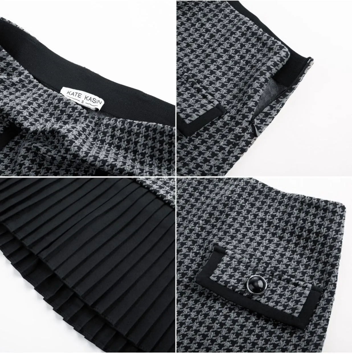 Kate Kasin Women's Casual Plaid High Waist Pleated A-Line Uniform Mini Skirt
