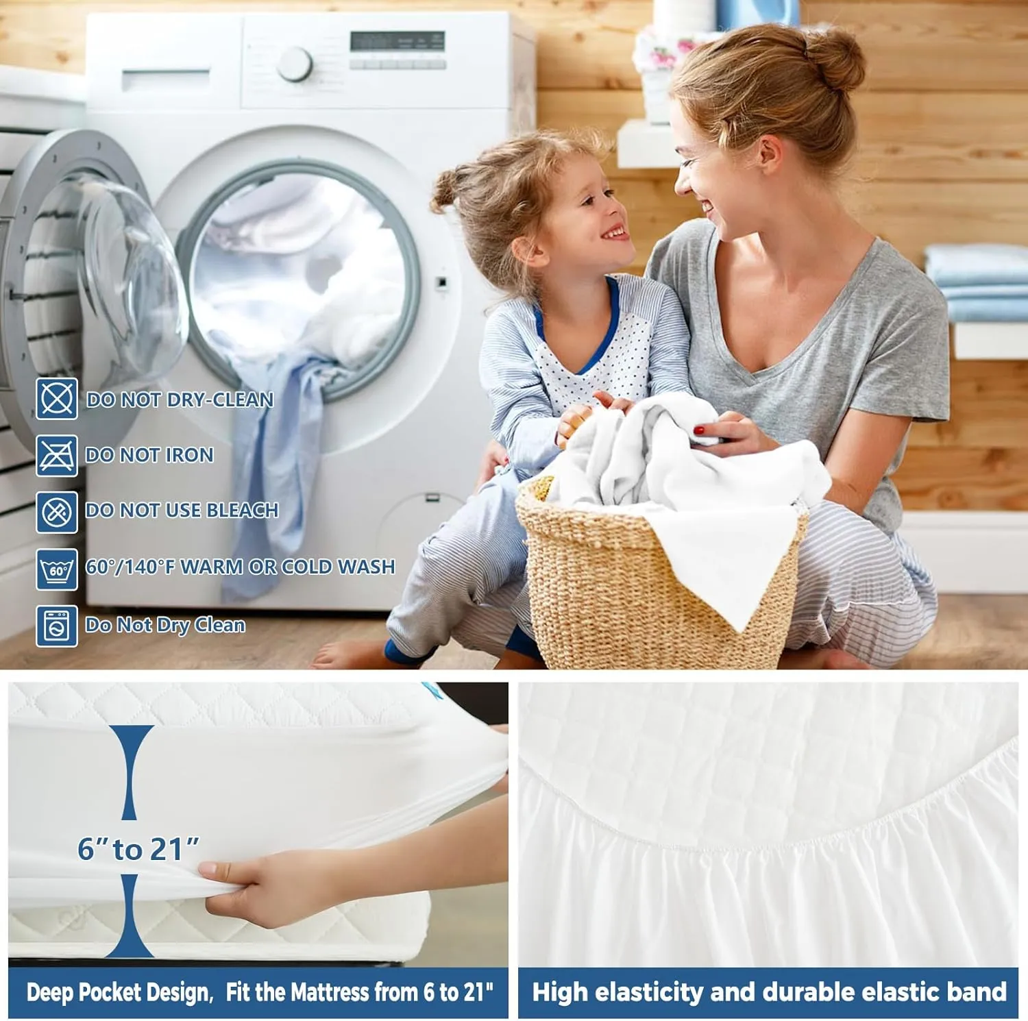 Kayfia Waterproof Mattress Protector, Twin Size Soft Breathable 3D Air Fabric Mattress Cover, Noiseless Mattress Pad with Deep Pocket 6"-21" Machine Washable