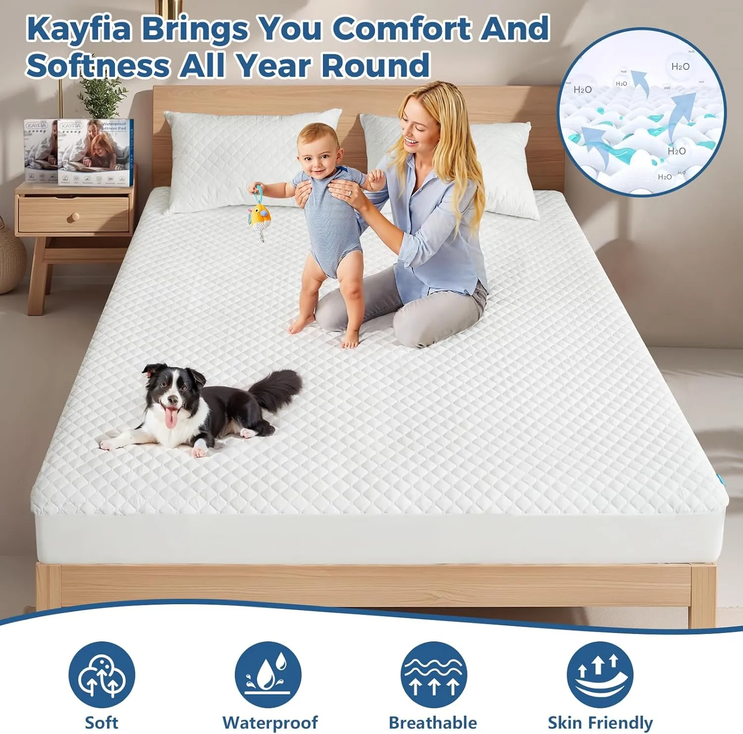 Kayfia Waterproof Mattress Protector, Twin Size Soft Breathable 3D Air Fabric Mattress Cover, Noiseless Mattress Pad with Deep Pocket 6"-21" Machine Washable