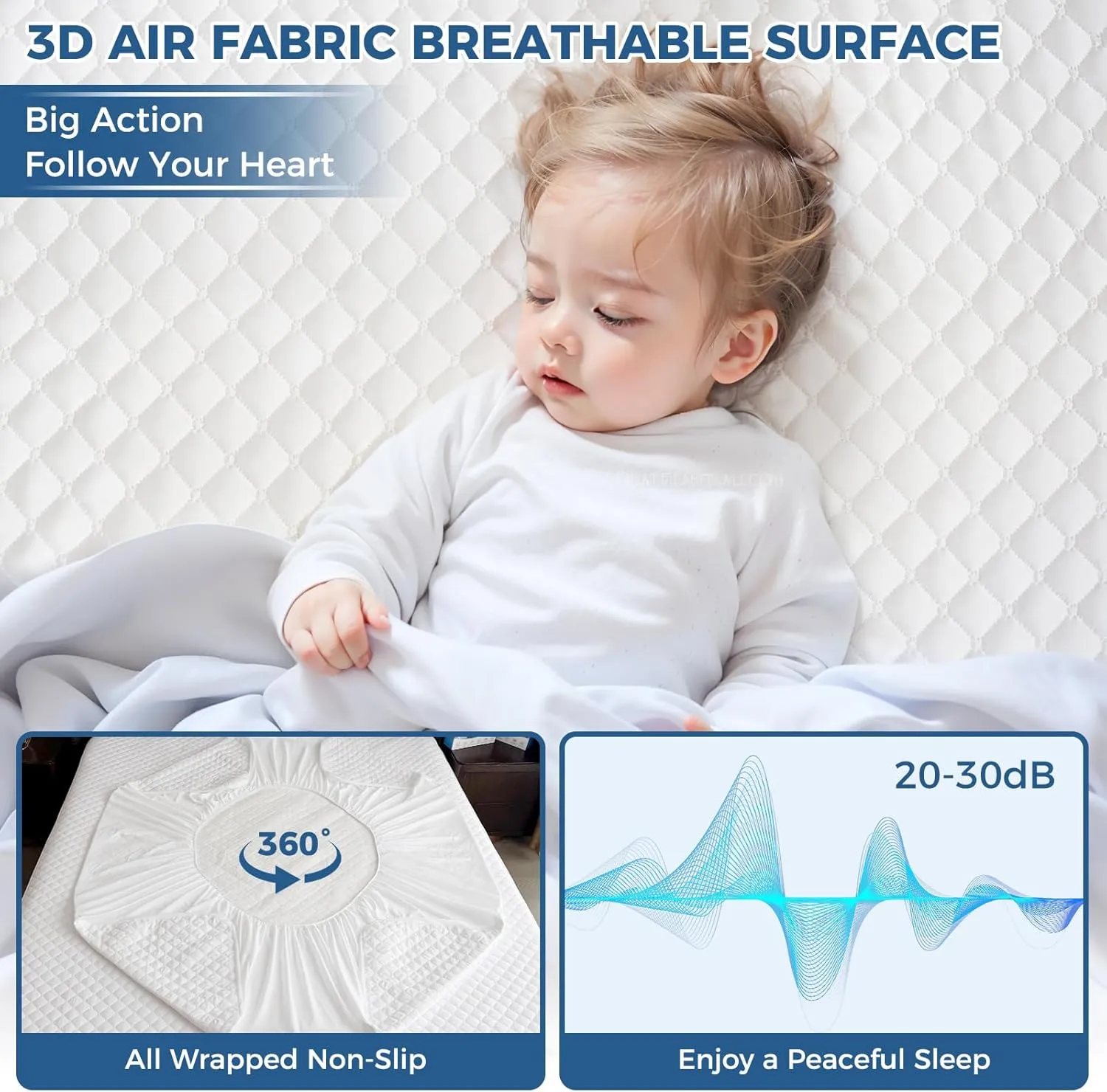 Kayfia Waterproof Mattress Protector, Twin Size Soft Breathable 3D Air Fabric Mattress Cover, Noiseless Mattress Pad with Deep Pocket 6"-21" Machine Washable