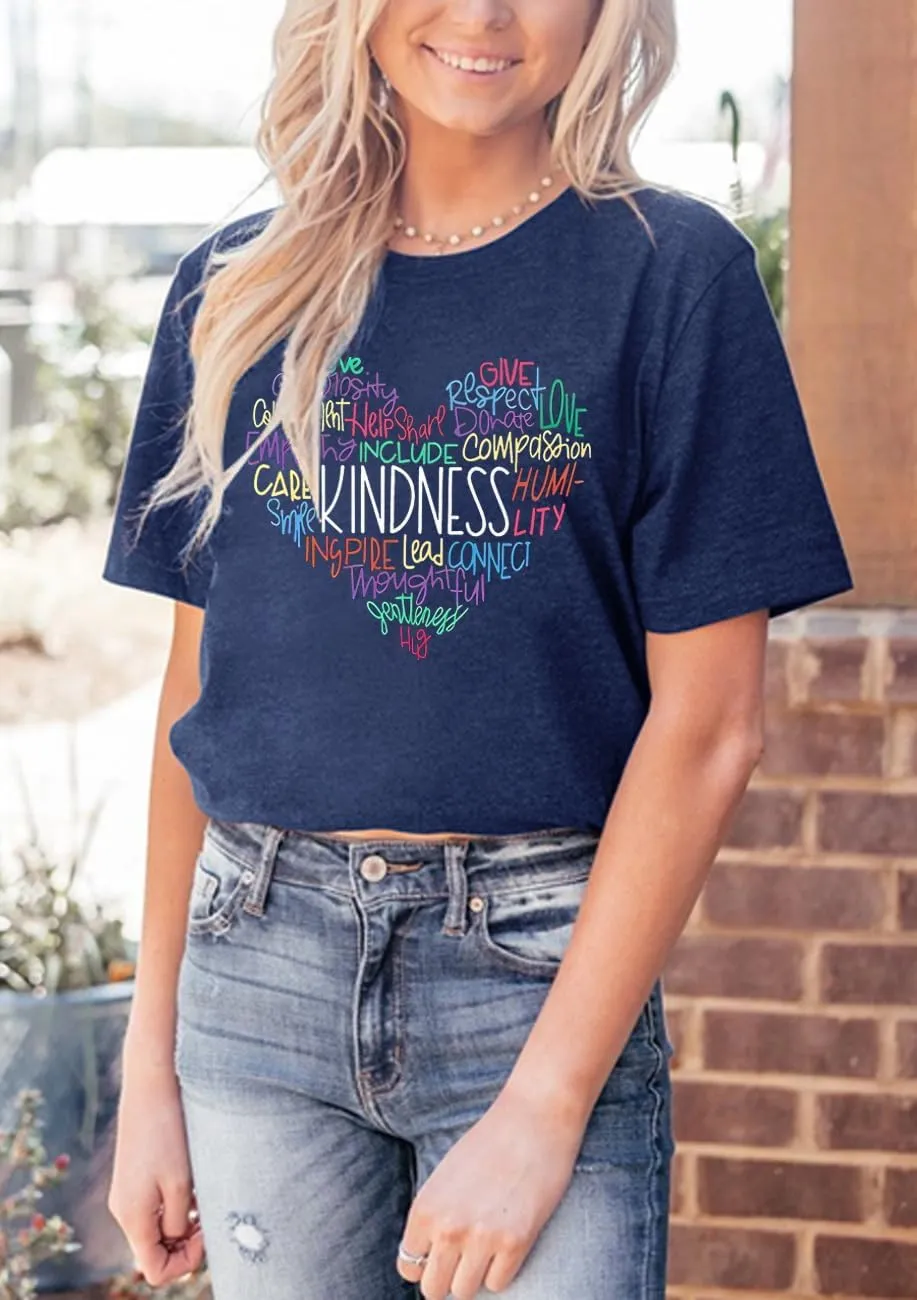 Kindness Shirt for Women Summer Casual Short Sleeve Inspirational Tee Tops