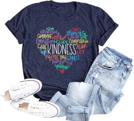 Kindness Shirt for Women Summer Casual Short Sleeve Inspirational Tee Tops