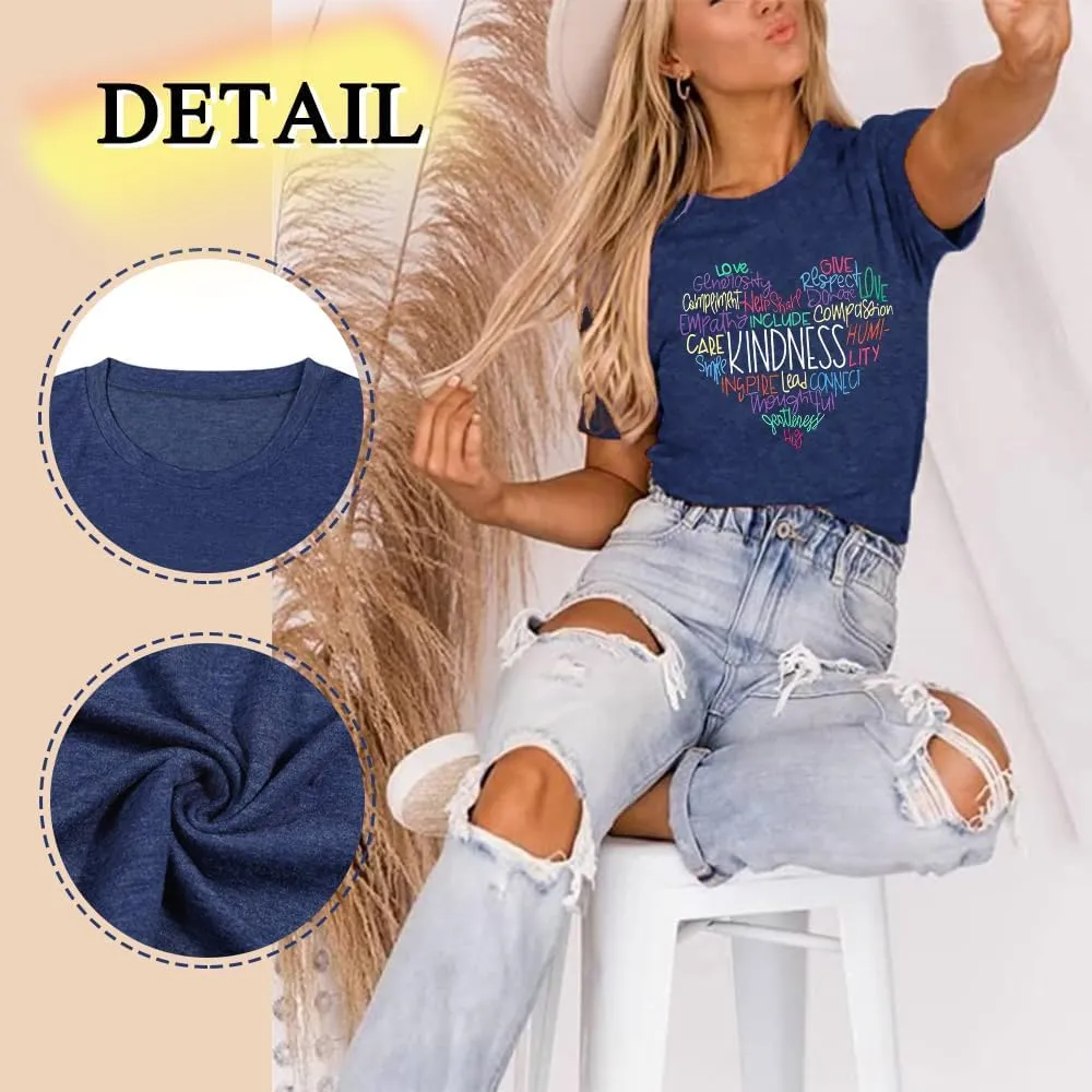 Kindness Shirt for Women Summer Casual Short Sleeve Inspirational Tee Tops