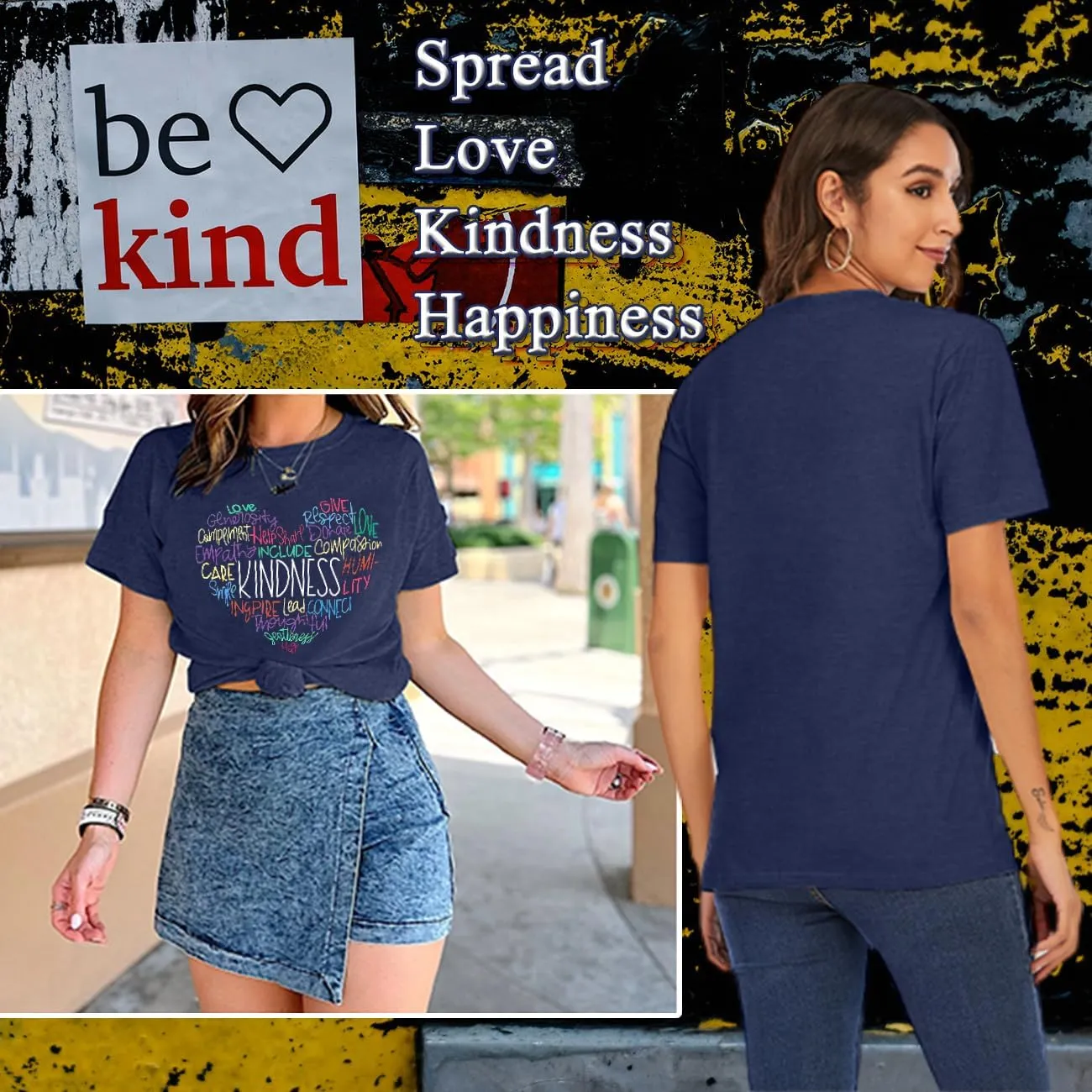 Kindness Shirt for Women Summer Casual Short Sleeve Inspirational Tee Tops