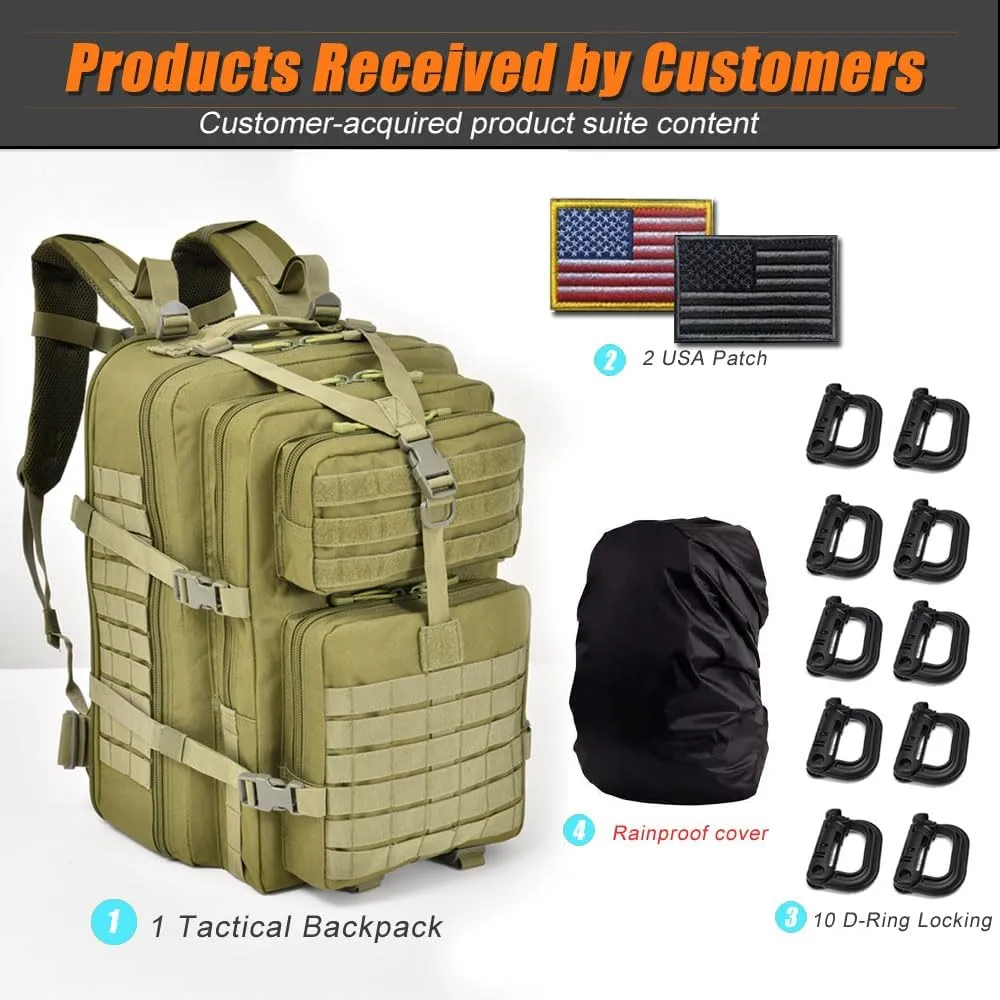 Large Tactical Backpack, Military Backpack, Molle Backpack, 45-64L Tactical Bag, Hiking Backpack. (3, Green)