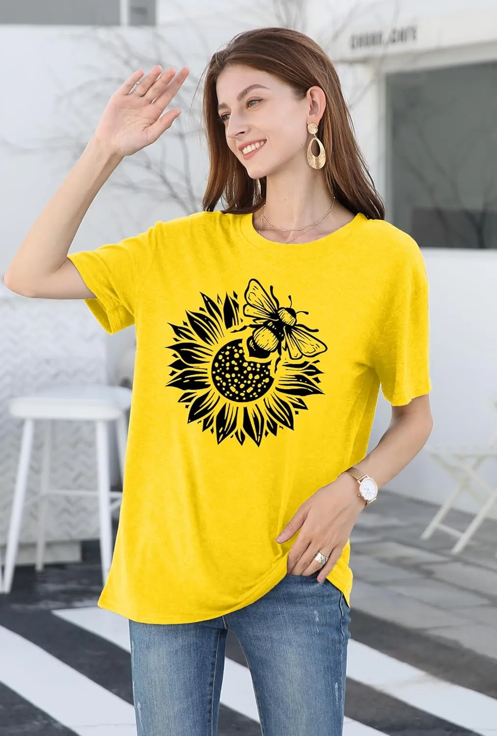 LAZYCHILD Womens Graphic Tees Sunflower Shirts Vintage Flower Graphic Tees Shirts Inspirational Tees Casual Faith Shirt Tops