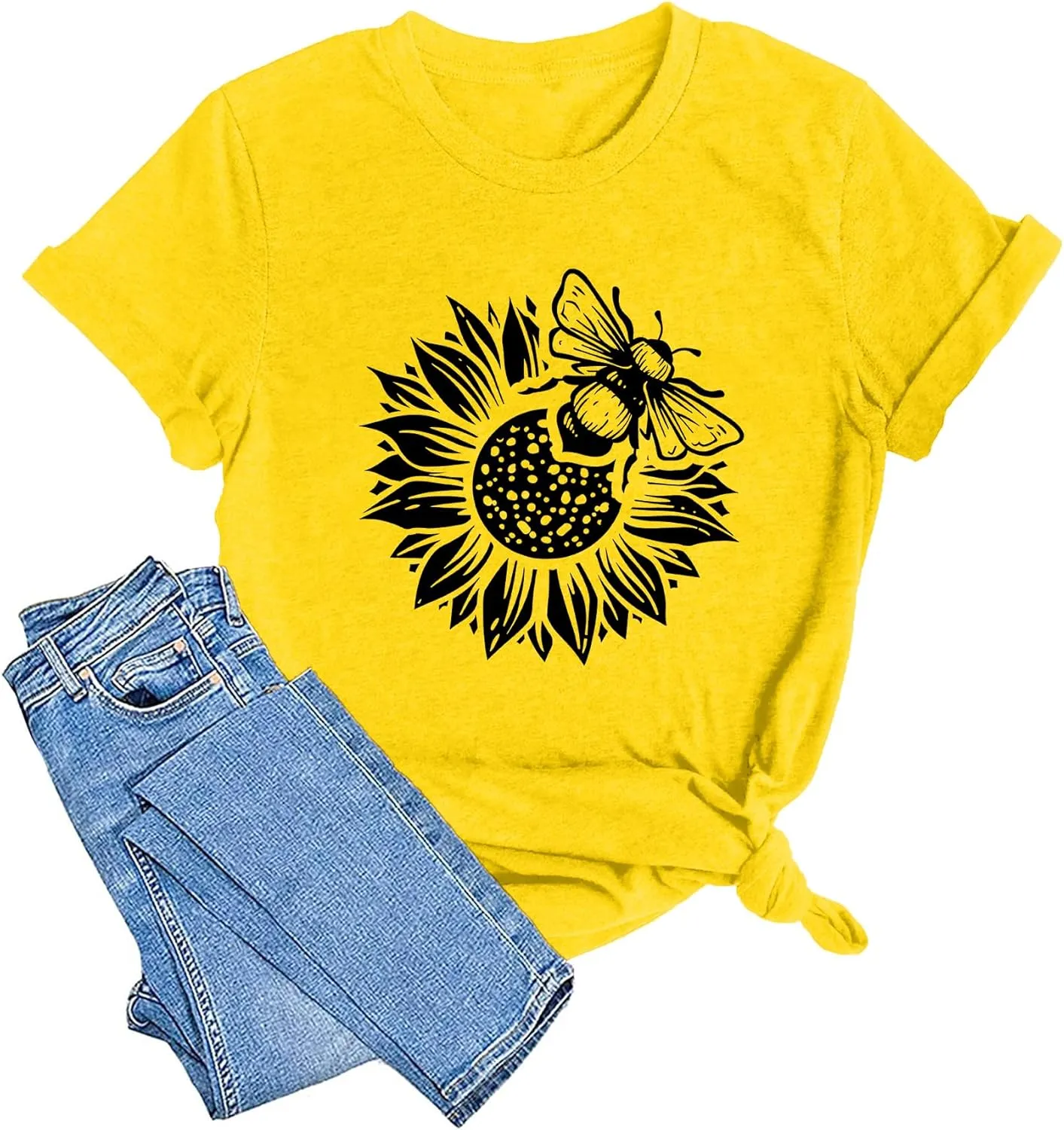 LAZYCHILD Womens Graphic Tees Sunflower Shirts Vintage Flower Graphic Tees Shirts Inspirational Tees Casual Faith Shirt Tops