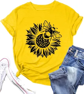 LAZYCHILD Womens Graphic Tees Sunflower Shirts Vintage Flower Graphic Tees Shirts Inspirational Tees Casual Faith Shirt Tops
